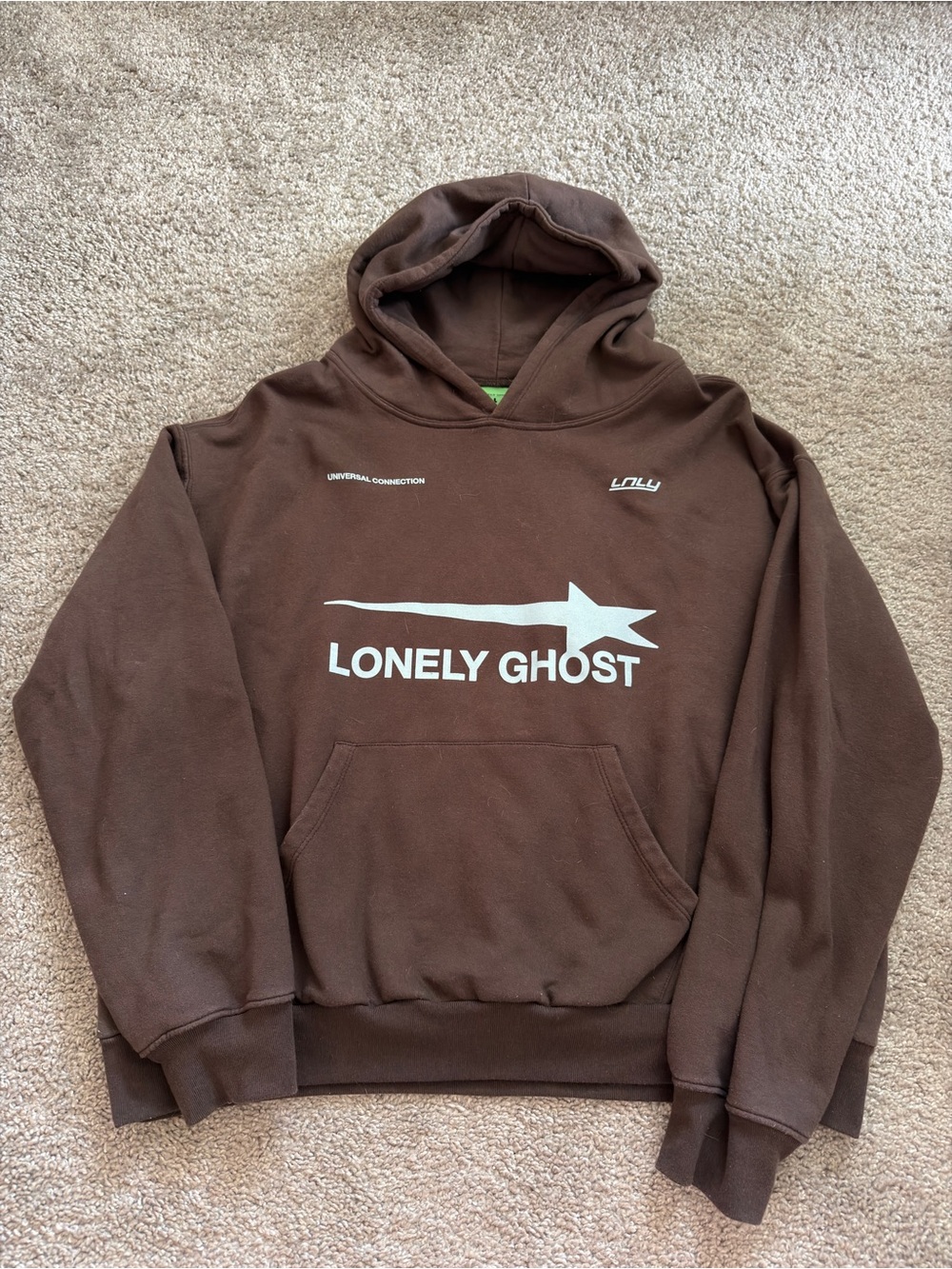 LONELY GHOST Brown Graphic Pullover Hoodie